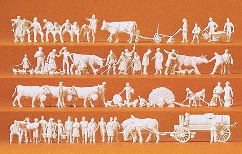 Preiser 16354 HO Unpainted In the Country Plastic Figure Kit (Set of 52)