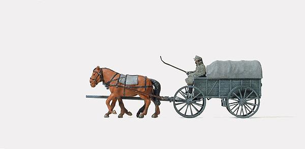 Preiser 16570 HO Horse Drawn Field Transport Wagon Plastic Figure Kit (Set of 4)