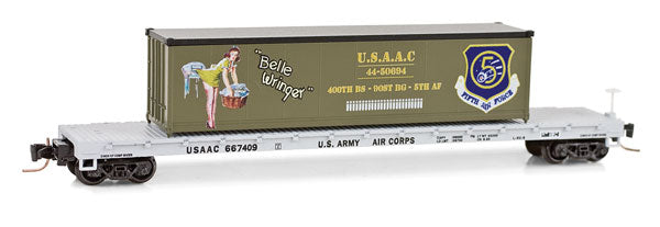 MicroTrains 52400101 Z USAAC 60' Steel Flatcar w/40' Container Load