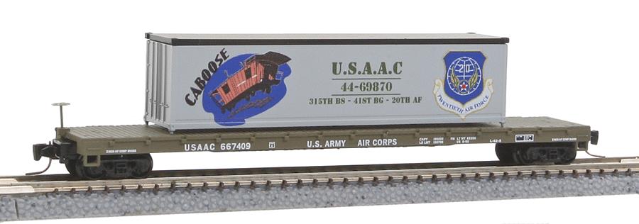 Micro-Trains 52400102 Z USAAC 60' Steel Flatcar w/40' Container Load #664709