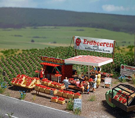 Busch 1073 HO Scale Strawberry Stand with Accessories Model Building Kit