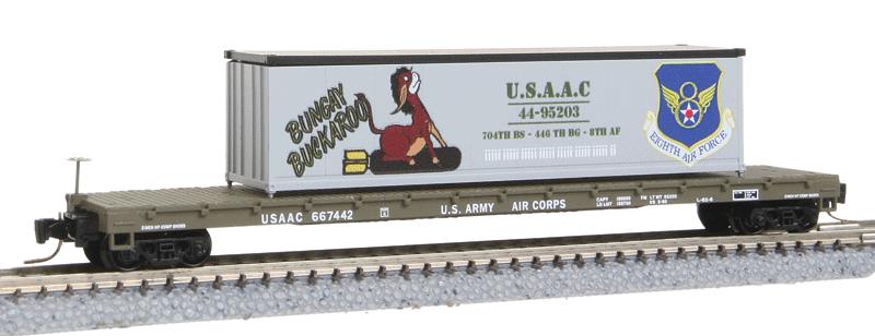 Micro-Trains 52400106 Z USAAC 60' Steel Flatcar w/40' Container Load #667442