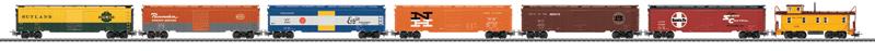 Marklin 47760 HO Tinplate 6-Boxcar, 1-Caboose Set - 3-Rail - Ready to Run