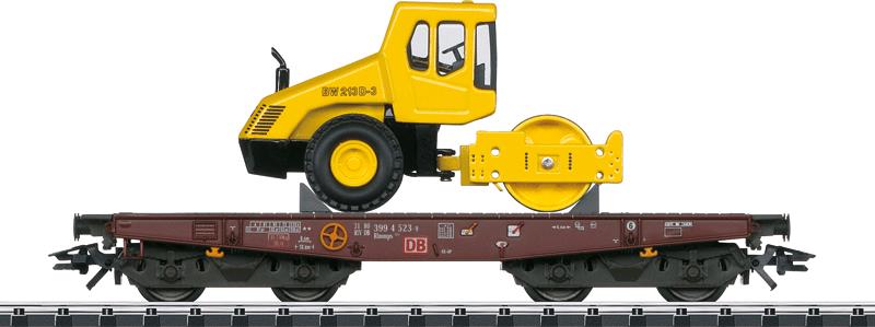 Trix 24118 HO Type Rlmmps 651 Heavy-Duty Flatcar with Bomag BW213 Load