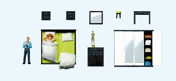 Preiser 10632 HO Getting Up Figures with Bedroom Furniture