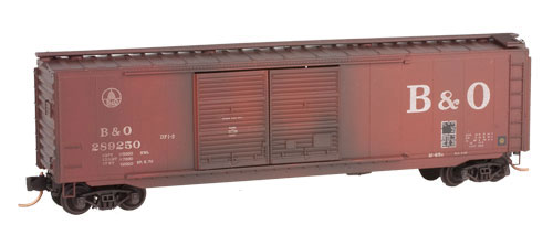 Micro-Trains 03444380 N Scale B&O Weathered 50' Double-Door Boxcar #289250