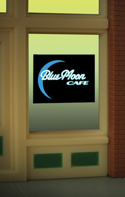 Miller Engineering 8960 HO/O Blue Moon Cafe Flashing Neon Window Sign