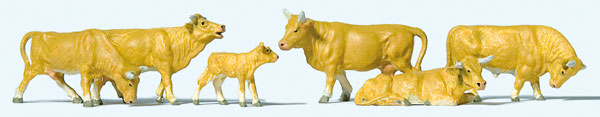 Preiser 10147 HO Animals - Light Brown Cows Figures (Set of 6)