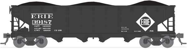 Broadway Limited 2776 HO Erie ARA/AAR 70-Ton 4-Bay Hopper with Load (Set of 4)