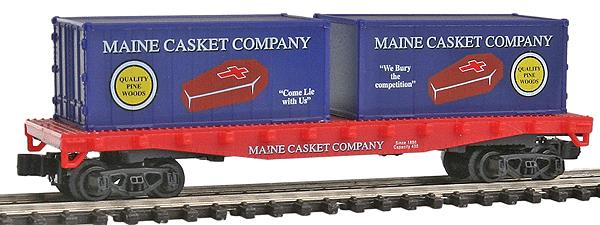 Model Power 490-84050 50' Flatcar w/Metal Wheels & 2 Containers Maine Casket