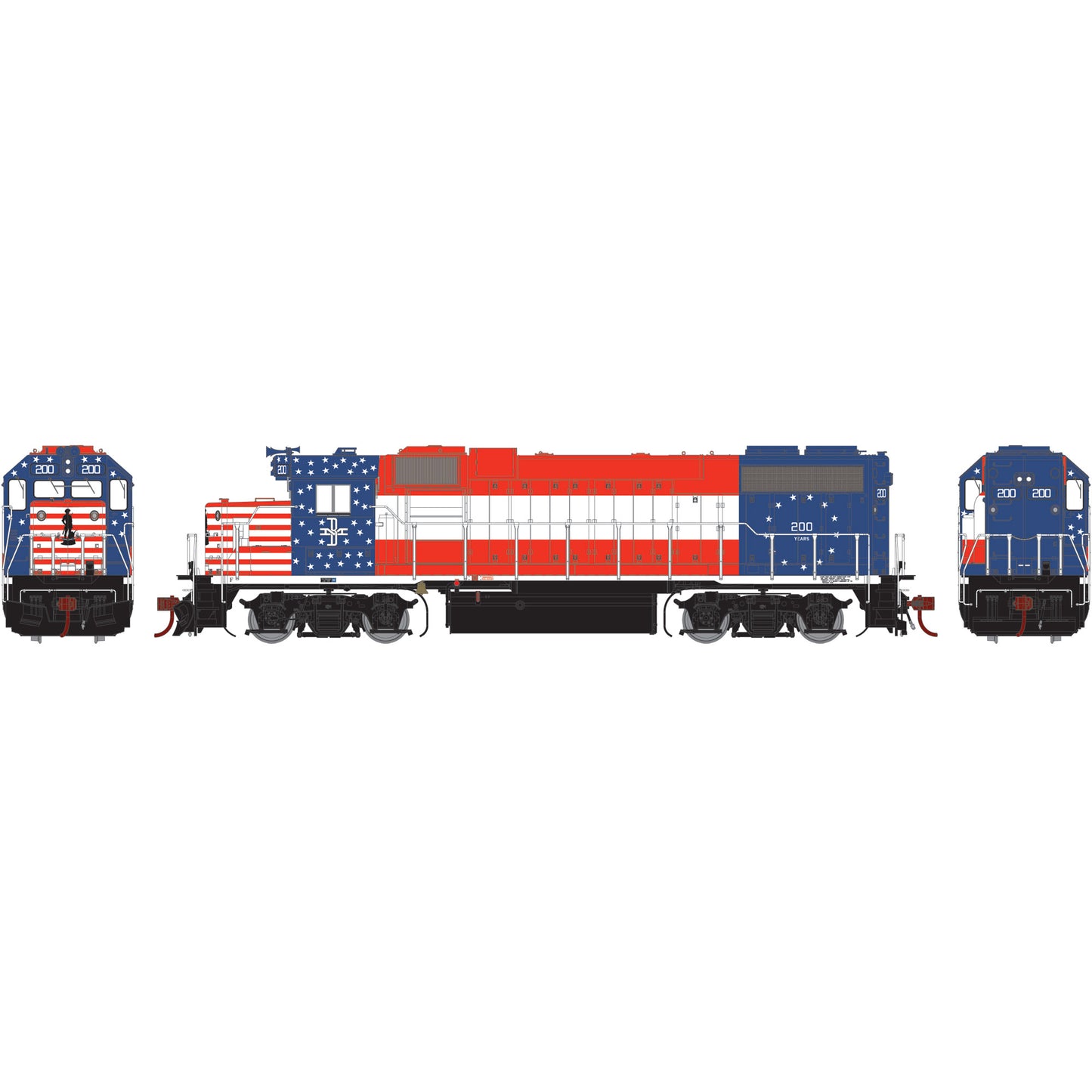 Athearn G40721 HO B&M GP38-2 Phase I Bicentennial Diesel Locomotive #200 w/ DCC