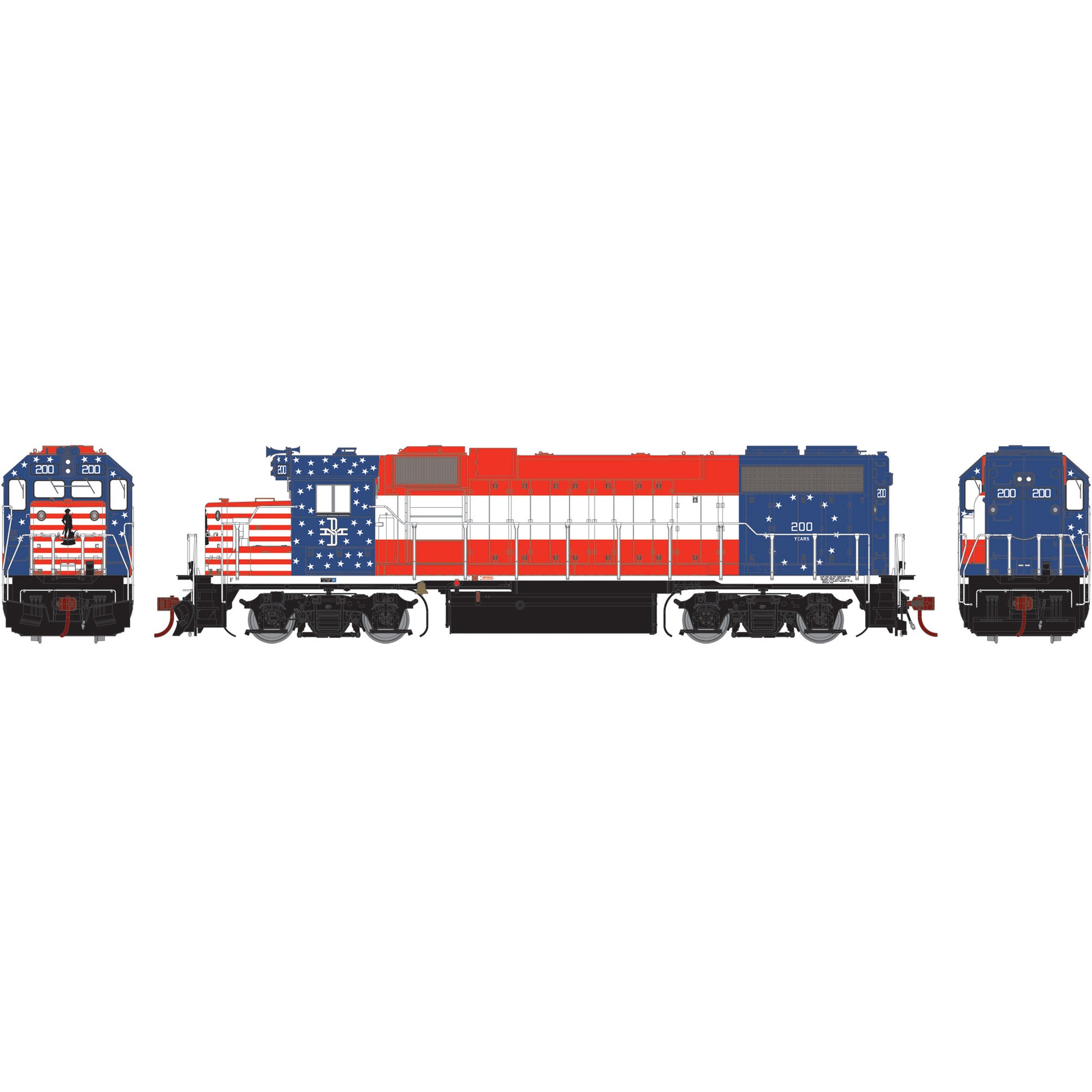 Athearn G40721 HO B&M GP38-2 Phase I Bicentennial Diesel Locomotive #200 w/ DCC