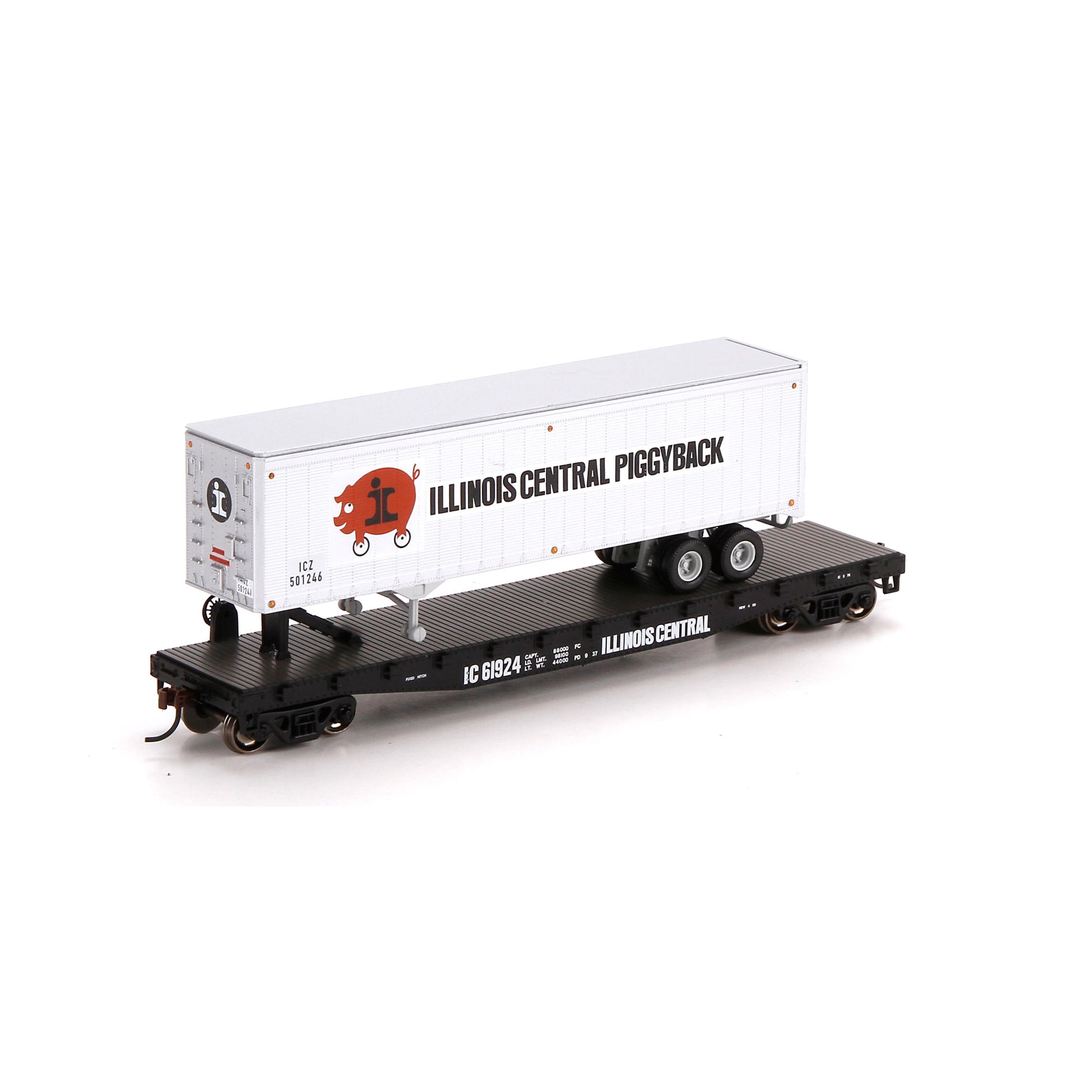 Athearn 72434 HO Scale IC RTR 50' Flat w/40' Trailer #61924
