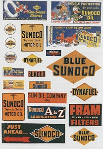 JL Innovative Design 237 HO Sunoco '40-50s Vintage Gas Station Signs (Set of 42)