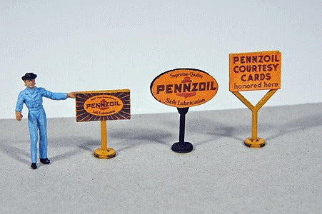 JL Innovative Design 473 HO Pennzoil Vintage Gas Station Curb Signs (Set of 3)