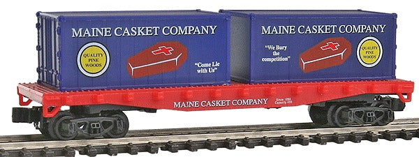 Model Power 490-84050 50' Flatcar w/Metal Wheels & 2 Containers Maine Casket