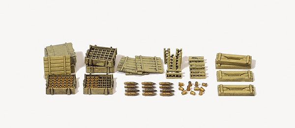 Preiser 16603 HO Ammunition & Crates for 10.5cm Guns Plastic Model Kit