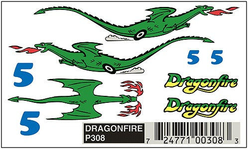 PineCar P308 Dragonfire Dry Transfers Decals