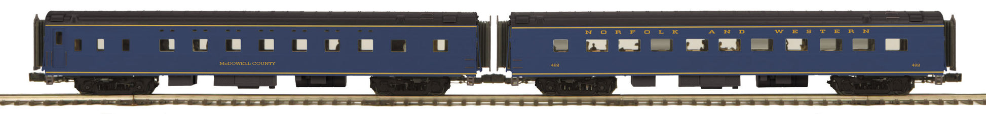 MTH 20-66245 O N&W 70' Streamlined Slpr/Diner Passenger Car Set (Set of 2)