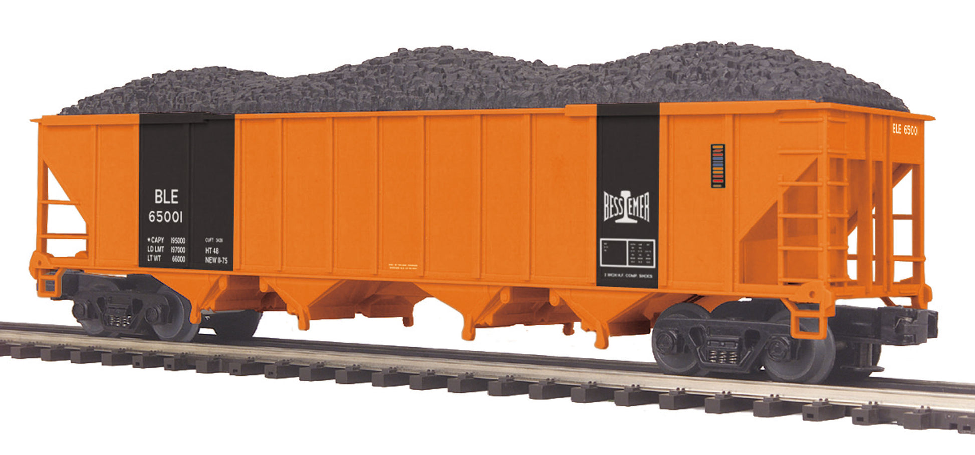 MTH 20-97782 O Gauge Bessemer & Lake Erie 4-Bay Hopper w/Coal Load #65001