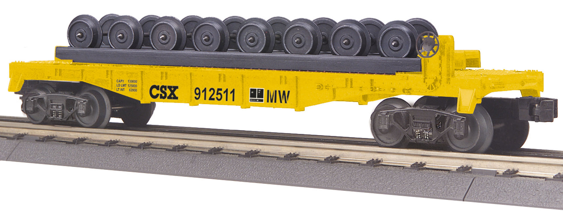 MTH 30-76574 O Gauge CSX Flatcar #912511 with Wheel Set Load