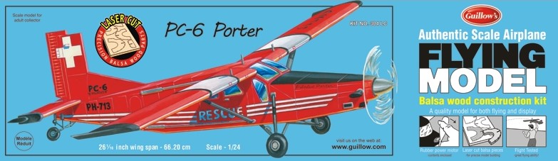 Guillows 304 PC6 Porter 26-1/16" Wingspan Laser Cut Aircraft Plane Model Kit