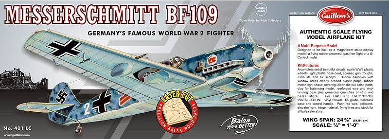 Guillows 401 1:16 Messerschmitt BF109 24-3/8" Wingspan Laser Cut Kit