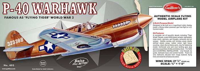 Guillows 405 1:16 P-40 Warhawk 28" Wingspan Laser Cut  Aircraft Kit