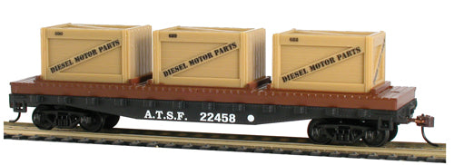 Mantua 727001 HO Scale ATSF 40' Flat with Crates #22548