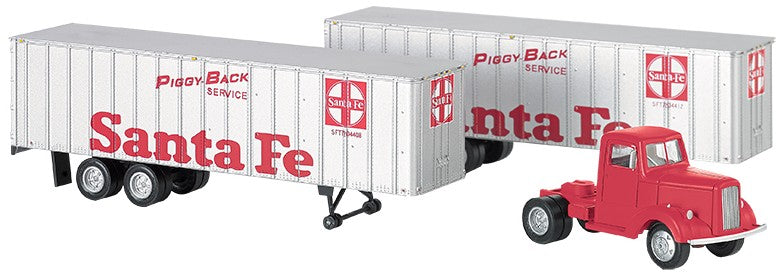 Bachmann 42232 HO Santa Fe White Tractor w/2 Piggyback Van Trailers