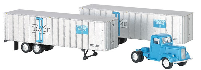 Bachmann 42234 HO Boston and Maine Blue Truck Cab with 2 Piggyback Trailers