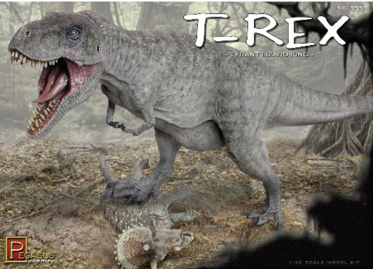 Pegasus Hobby 9551 1:32 T-Rex Dinosaur with Baby Triceratops Plastic Model Kit