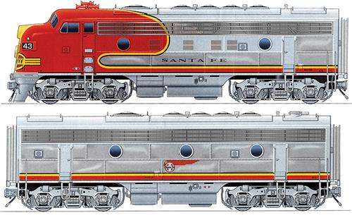 Walthers 920-40698 HO Santa Fe EMD F7A-B Set 48" Dynamic Fan #43C,43B