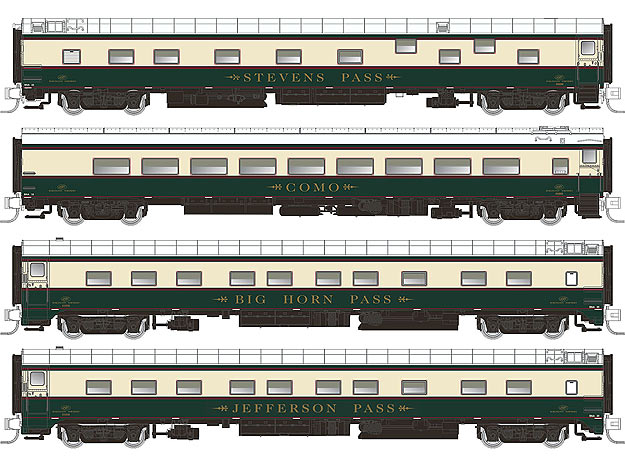 Rapido Trains 504075 N Burlington Northern 10-5 Sleeper Big Horn Pass