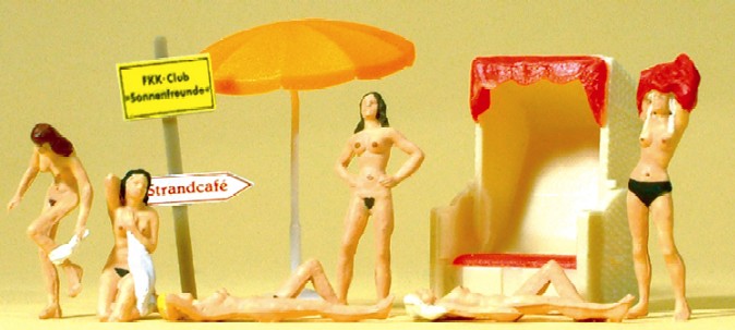 Preiser 10107 HO Nude Sun Bathers Figures with Accessories (Set of 6)