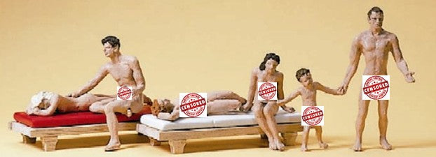 Preiser 10439 HO Nude Bathers Figures with Lounges (Set of 6)