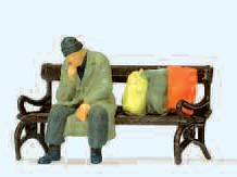 Preiser 29094 HO Homeless Man on Bench Figure