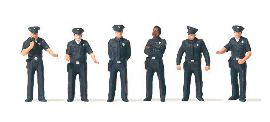 Preiser 10799 HO US City Police in Black Uniform Figures (Set of 6)