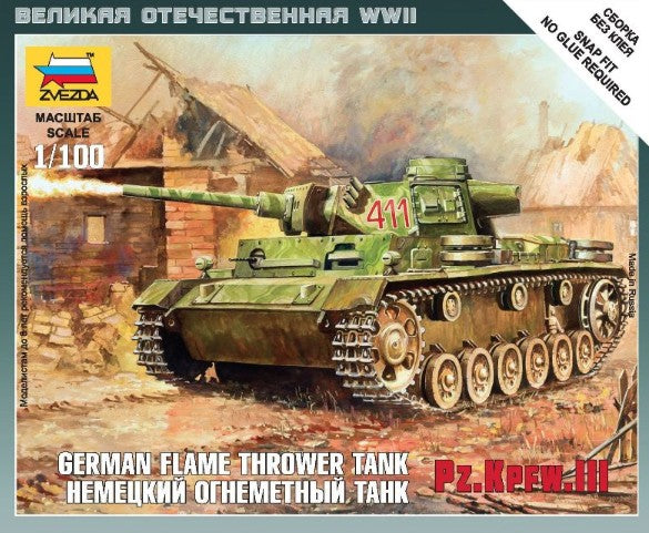 Zvezda 6162 1:100 German Pz. Kpfw. III Flame Thrower Military Tank Model Kit