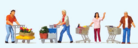 Preiser 10722 HO Shoppers with Carts Figures (Set of 4)