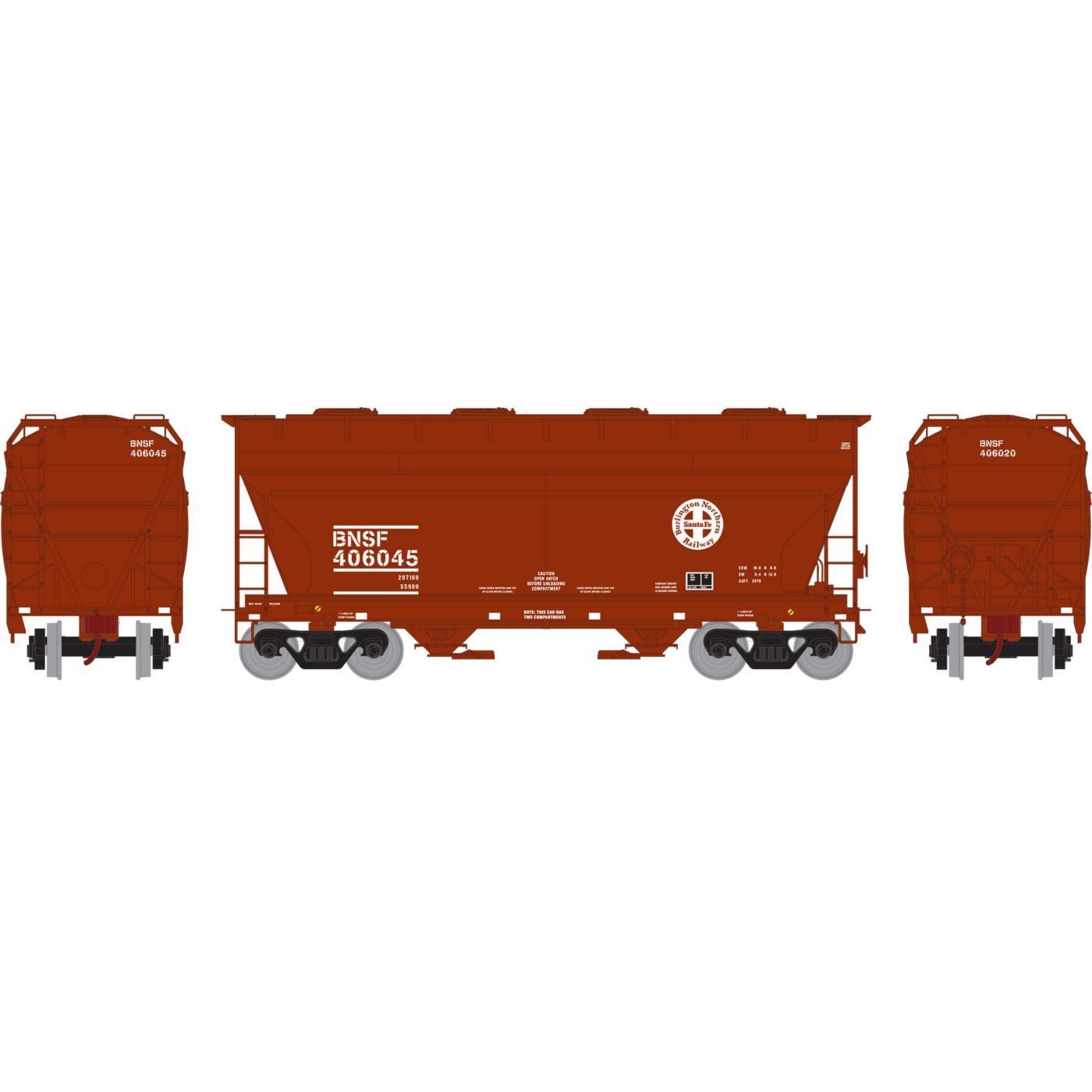 Athearn 98175 HO Burlington Nothern Santa Fe ACF 2970 2-Bay Hopper #406045
