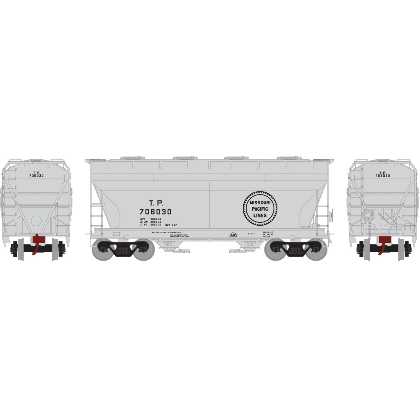 Athearn 98180 HO Missouri Pacific (TP) RTR ACF 2970 Covered Hopper #706030