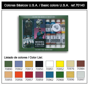 Vallejo Paint 70140 USA Basics Model Color Acrylic Paints (Set of 16)