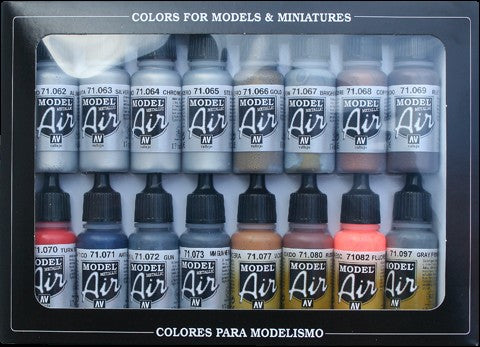Vallejo Paint 71181 Metallics Effects Model Air Acrylic Paints (Set of 16)