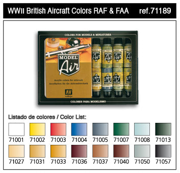 Vallejo Paint 71189 WWII British RAF & FAA Model Air Acrylic Paints (Set of 16)