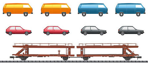Trix 15442 N Type Laekks 553 Articulated Auto Carrier with 8 Vehicles #2