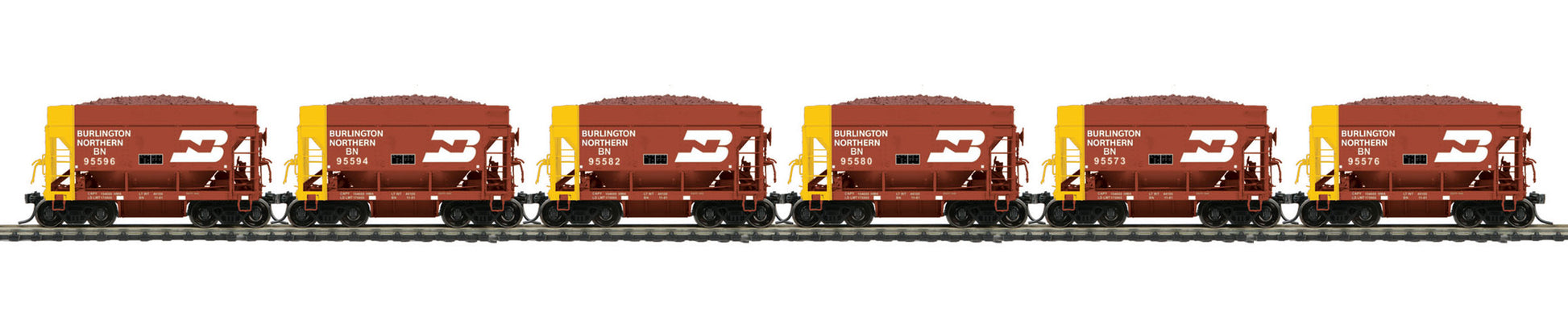 MTH 80-90037 HO Burlington Northern Ore Car w/ Side Ext. & Load RTR (Pack of 6)
