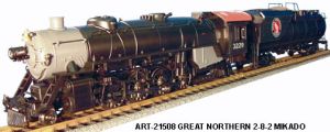 Aristo-Craft 21508 Great Northern 2-8-2 Mikado Steam Locomotive & Tender