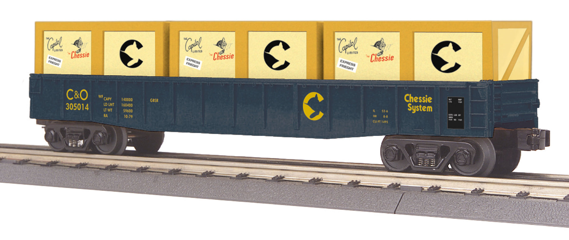 MTH 30-72135 O Chessie RailKing Gondola with Crates #305014
