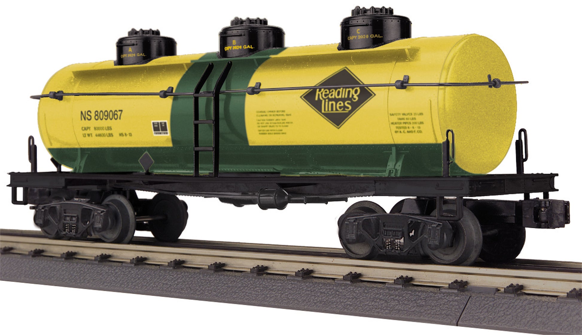 MTH 30-73440 O Gauge Reading 3-Dome Tank Car